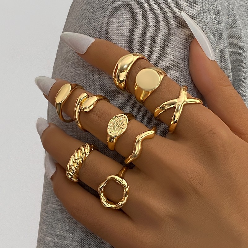 Finger Rings Supplier - 9pcs Exaggerate Irregular Geometry Open Punk Style Wedding