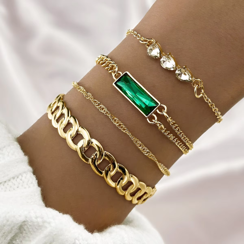 Bracelet Set Factory - 4Pcs Diamonds Butterfly Heart Snake Adjustable Set