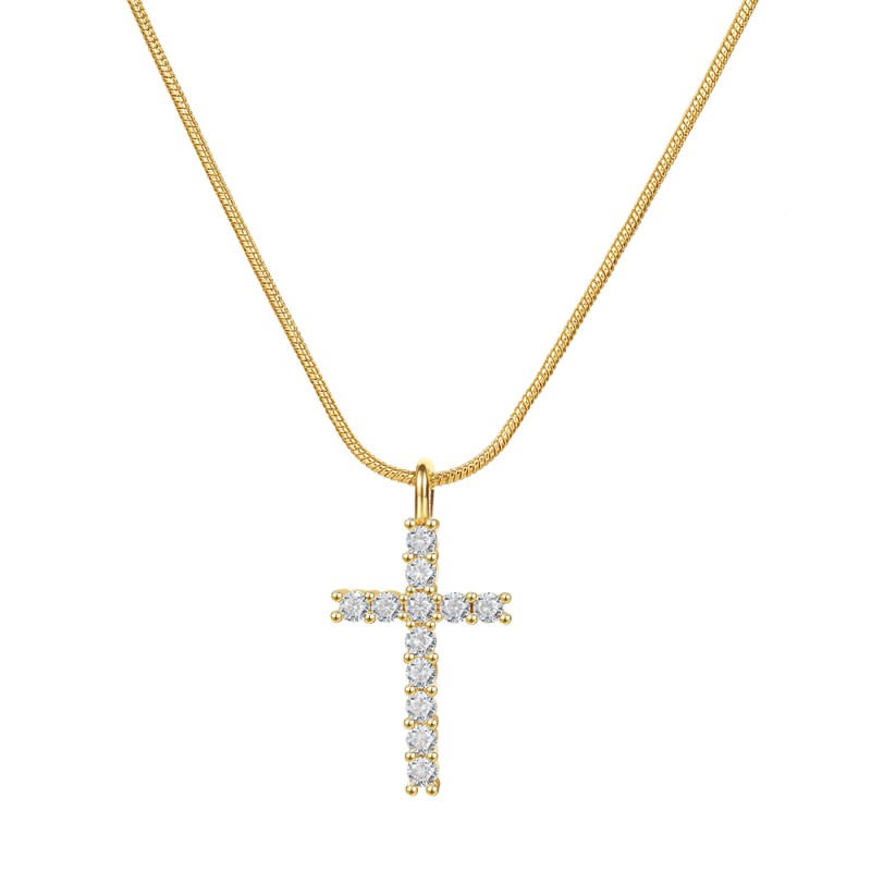 Necklace Manufacturer - Wholesale Gold Plated Zircon Crystal Rhinestone Cross Copper
