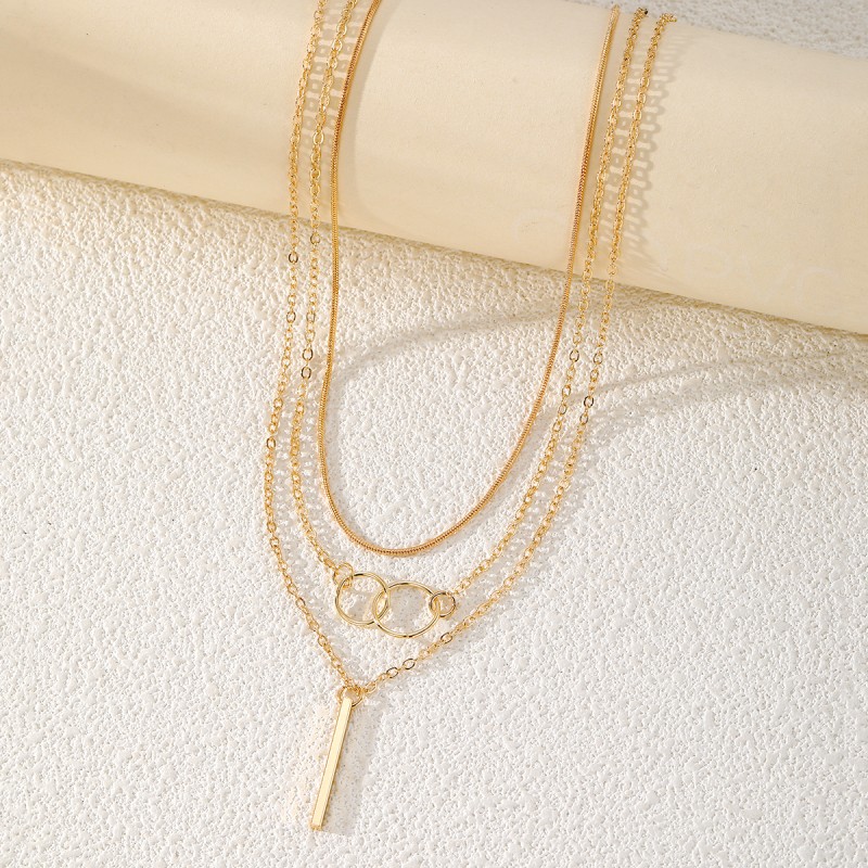 Necklaces Manufacturer - Women's Gold Silver Plated Vintage Multilayer Rhinestone Bar