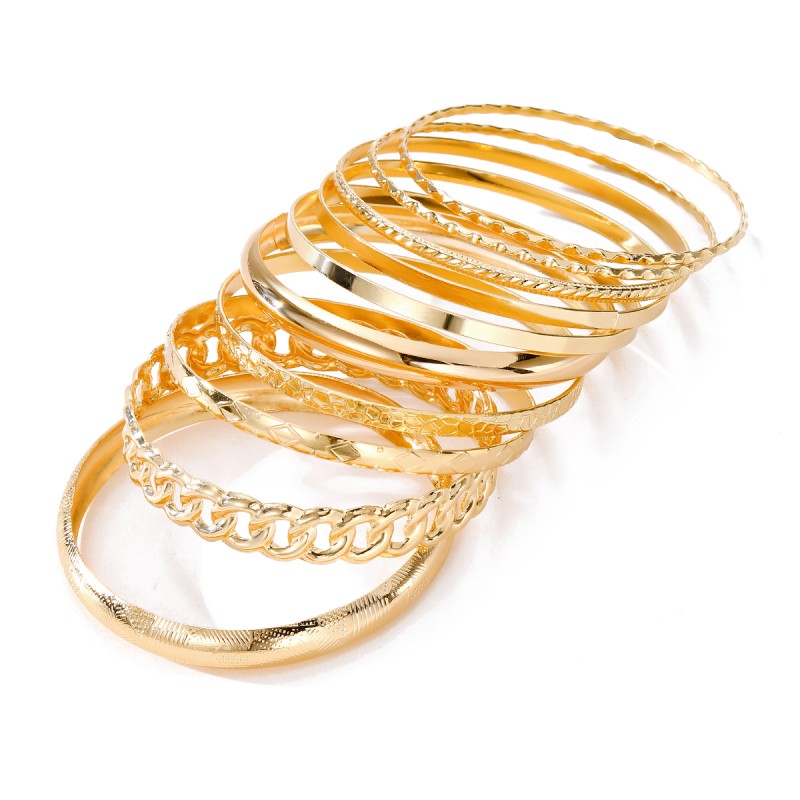 Bracelet Set Factory - 10 Pcs Fashion Gold Color Alloy Chain Twists for Women