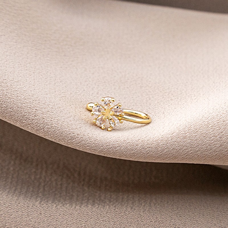 Nose Studs Factory - Gothic Micro Zirconia Love Lightning Crown Gold Plated Non-Pierced