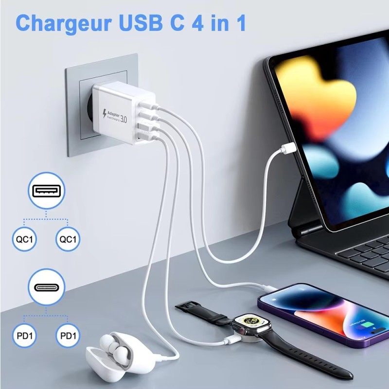 Fast Charger Supplier - 20W 40W 4 Port USB Type-C
