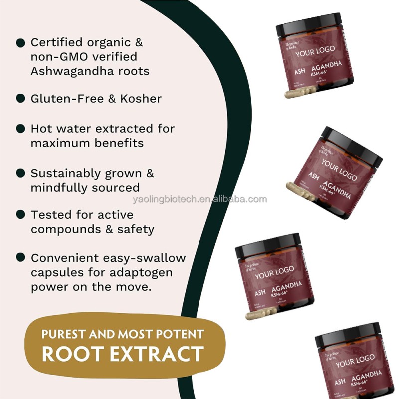 OEM/ODM KSM 66 Ashwagandha Capsules Manufacturer - Private Label Pure Organic Ashwagandha Root Powder Extract Ayurvedic Supplement