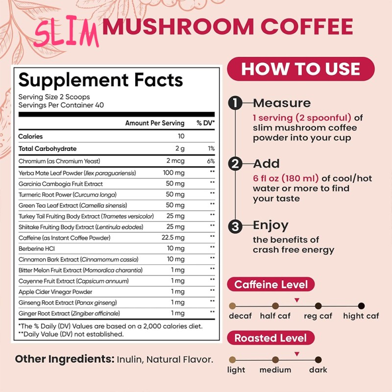 OEM/ODM Slim Mushroom Coffee Manufacturer - Private Label Customizable Instant Coffee with 1800mg (10:1) Mushroom Extract for Weight Management