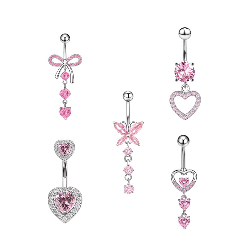 Navel Ring Set Manufacturer - 5 Pcs New Zircon Pink Series