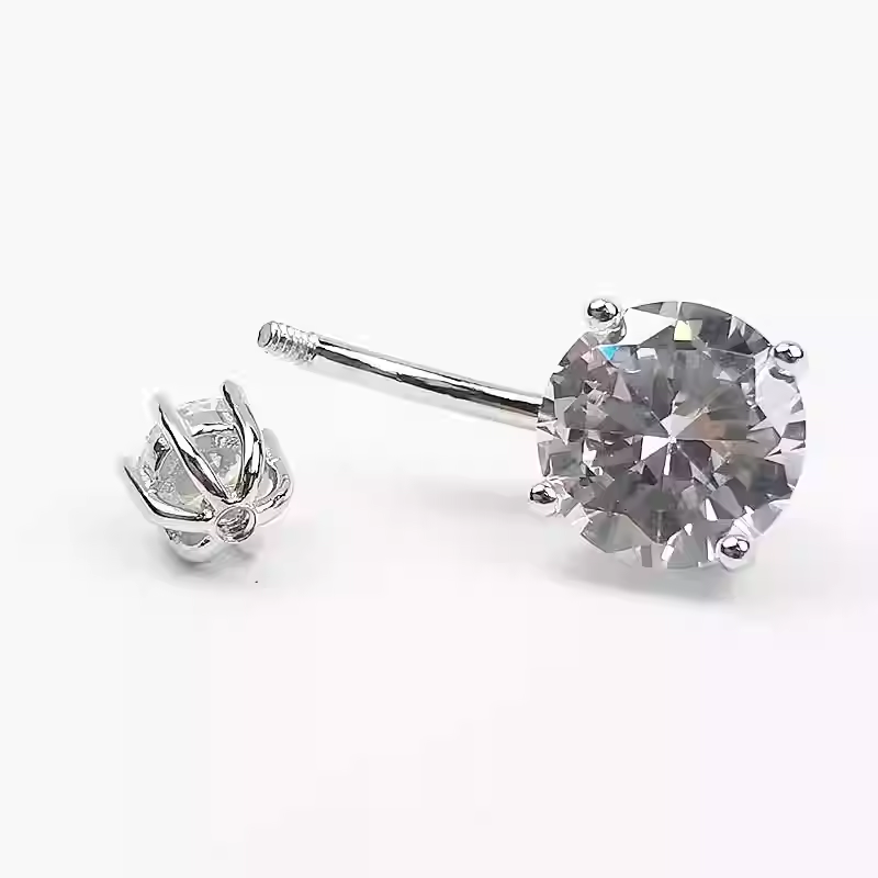 Sterling Silver Ring Factory - Four-claw Round Zircon Stud