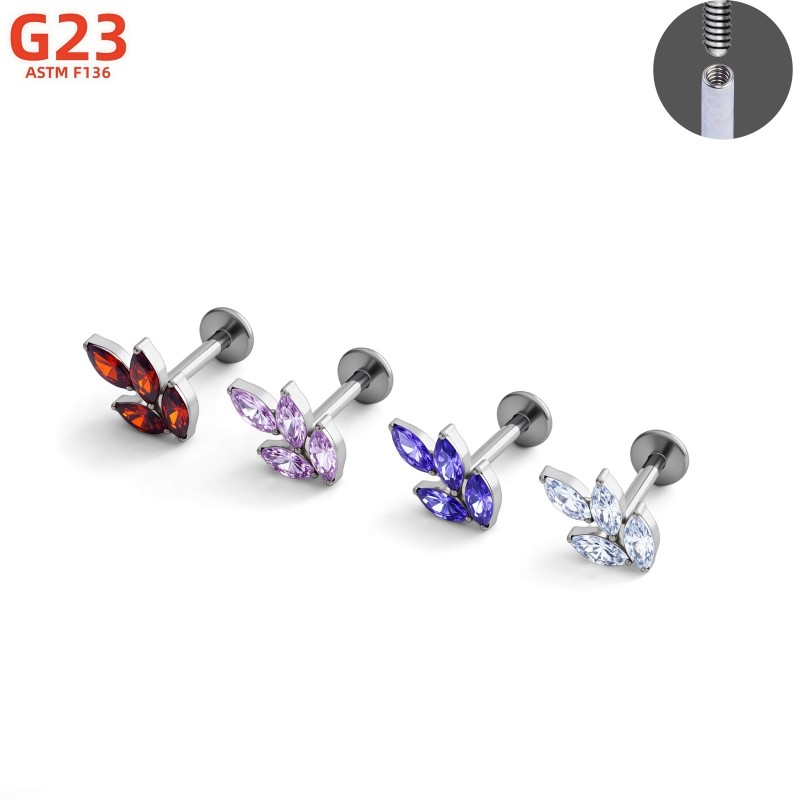 Titanium Piercing Factory - Leaf Shaped CZ Nose Stud Colorful