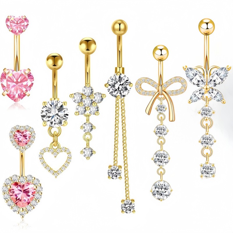 Golden Navel Set Supplier - Stainless Steel Flower Butterfly