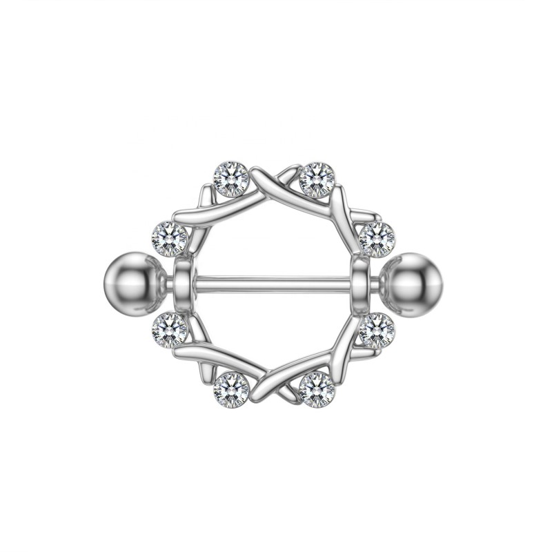 Nipple Piercing Jewelry Supplier - Zircon Shield Flower Charming