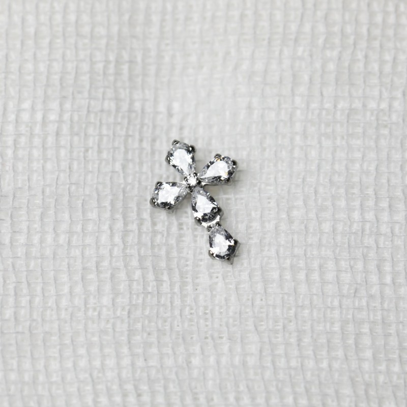 Titanium Labret Supplier - Cross Silver Plated Internal Threaded