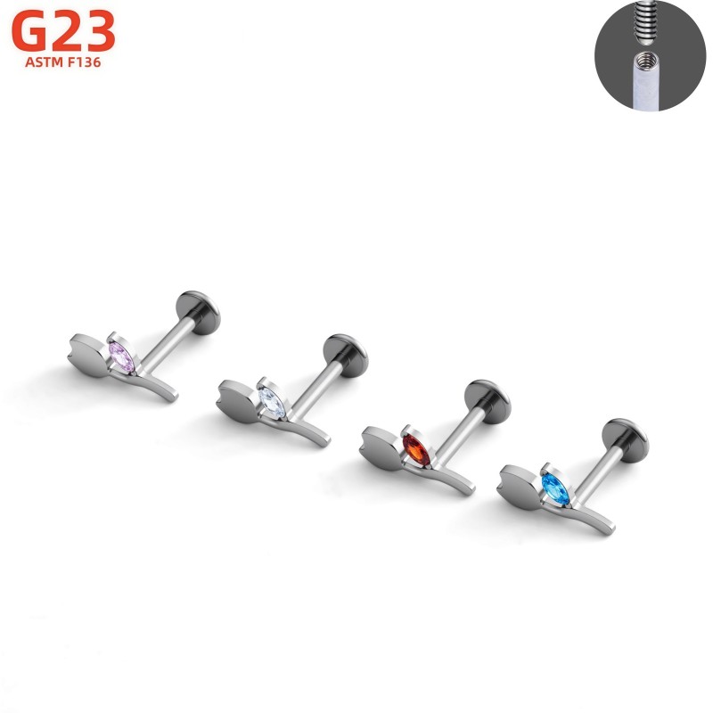 Titanium Ear Studs Manufacturer - Tulip Shape CZ Inlay Multicolor