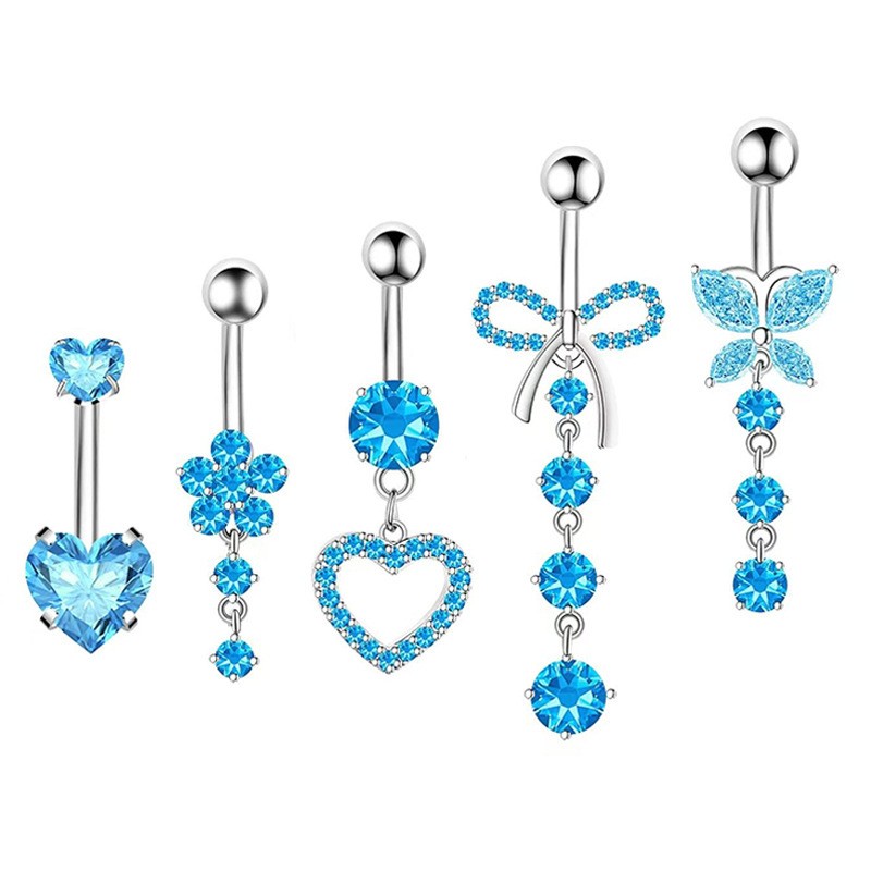 Navel Button Set Supplier - 5 Piece Heart Butterfly Long Tassel