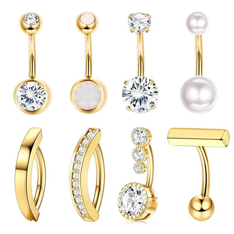 Belly Button Rings Manufacturer - 9PCS Gold Zircon Pearl Stainless