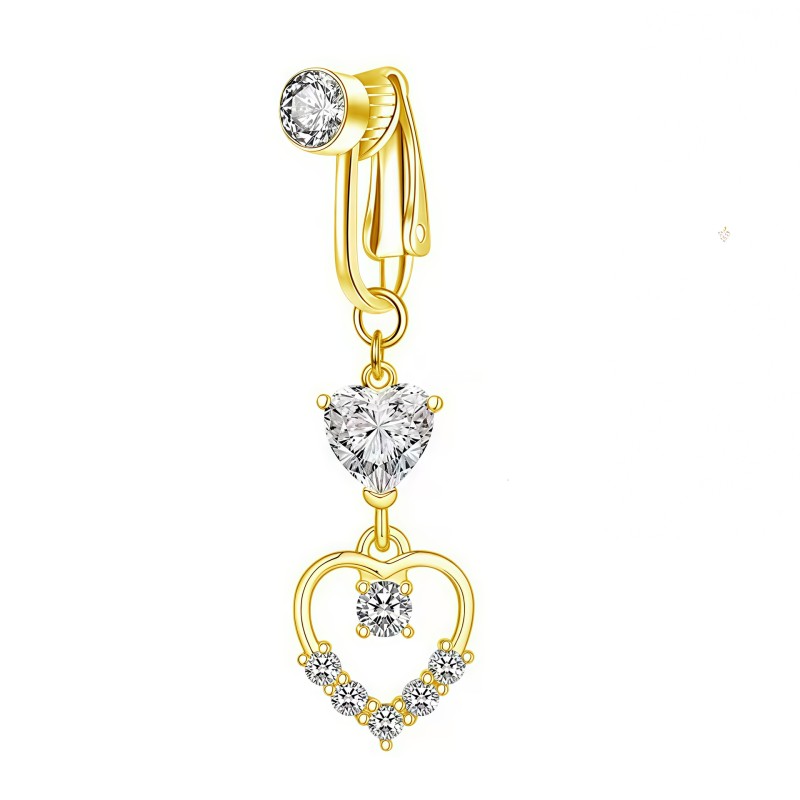 Non Piercing Clip Supplier - Heart-shaped Zircon Faux Navel
