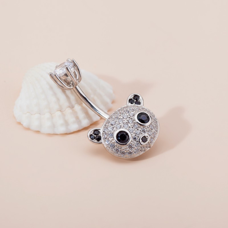 S925 Belly Ring Supplier - European American Zircon Giant Panda