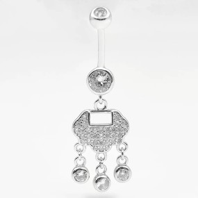 Silver Belly Button Ring Factory - Diamond-encrusted Wishful Lock