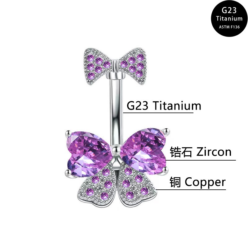 Piercing Jewelry Manufacturer - Zircon Bow Navel Ring Stainless Steel
