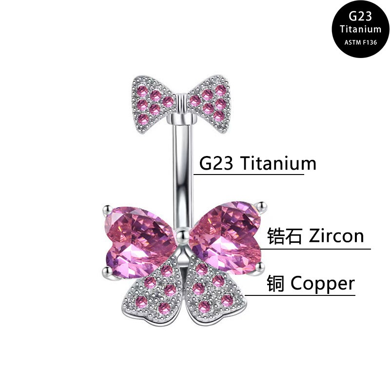 Piercing Jewelry Manufacturer - Zircon Bow Navel Ring Stainless Steel