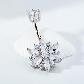 Silver Belly Ring Factory - Zircon Flower Stud Human Body