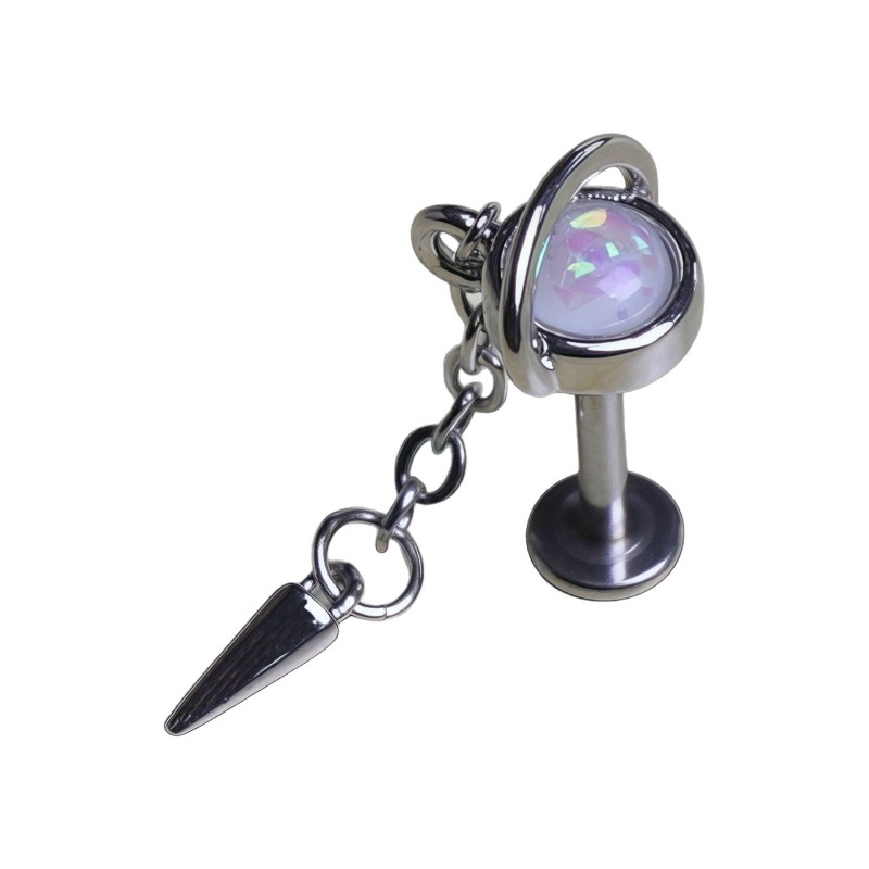 Labret Piercing Factory - Opal Stone Spike Chain Dangle