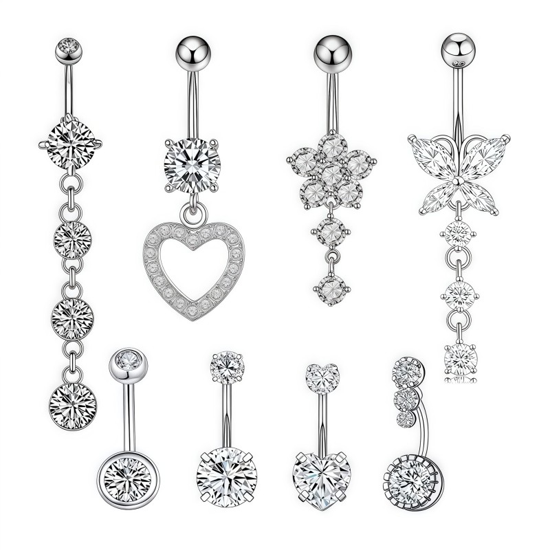 Navel Belly Rings Manufacturer - 8pcs/set Zircon Inlay Cute