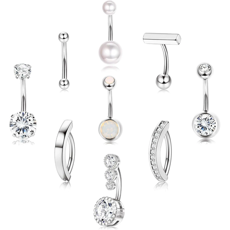 Belly Button Rings Manufacturer - 9PCS Gold Zircon Pearl Stainless