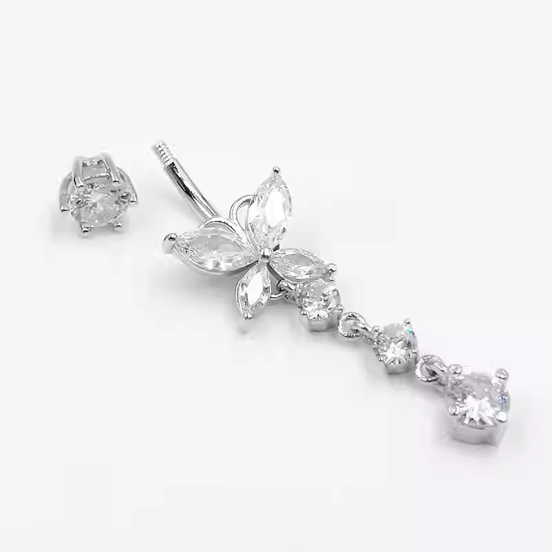 Silver Belly Ring Supplier - Horse-eye Butterfly Zircon Stud