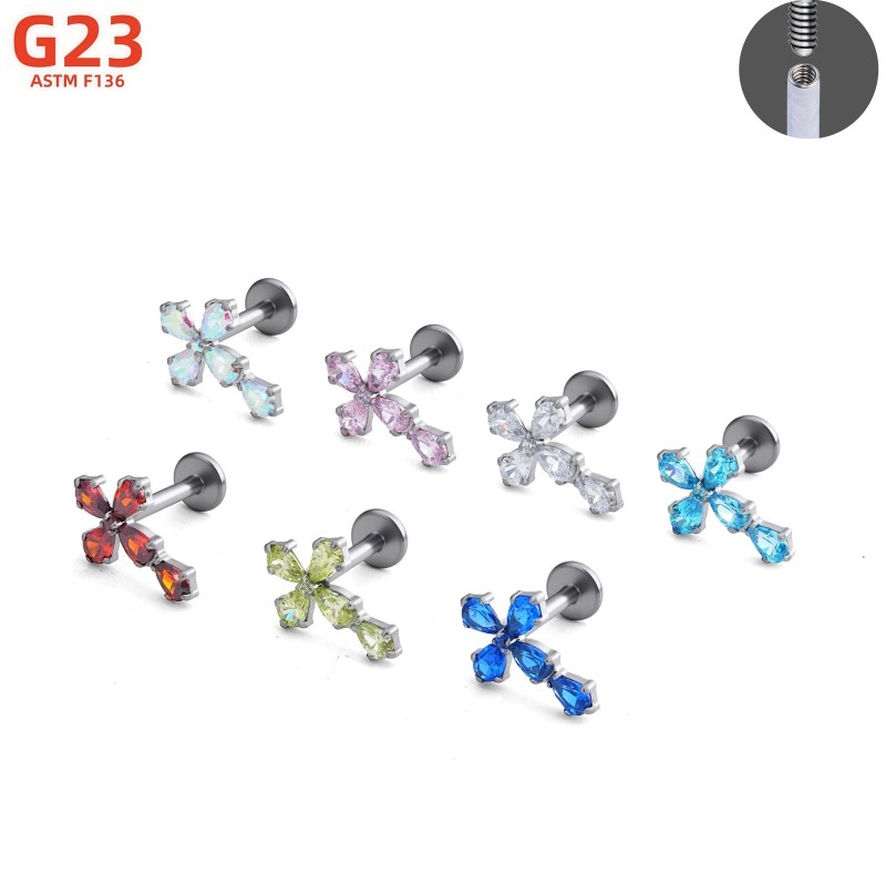Titanium Labret Supplier - Cross Silver Plated Internal Threaded