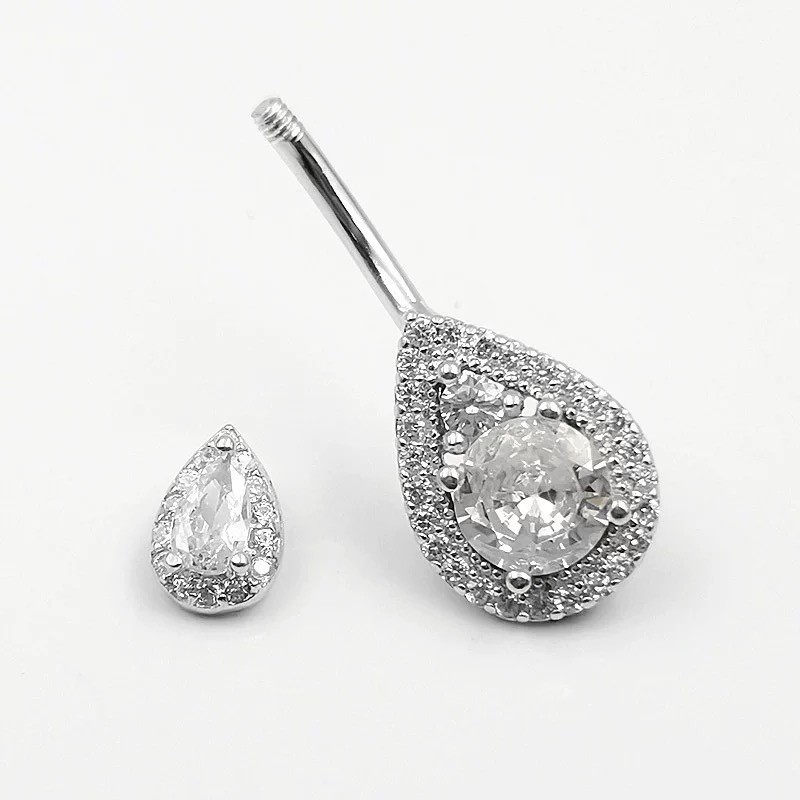 S925 Belly Ring Manufacturer - Double Droplet Zircon Stud