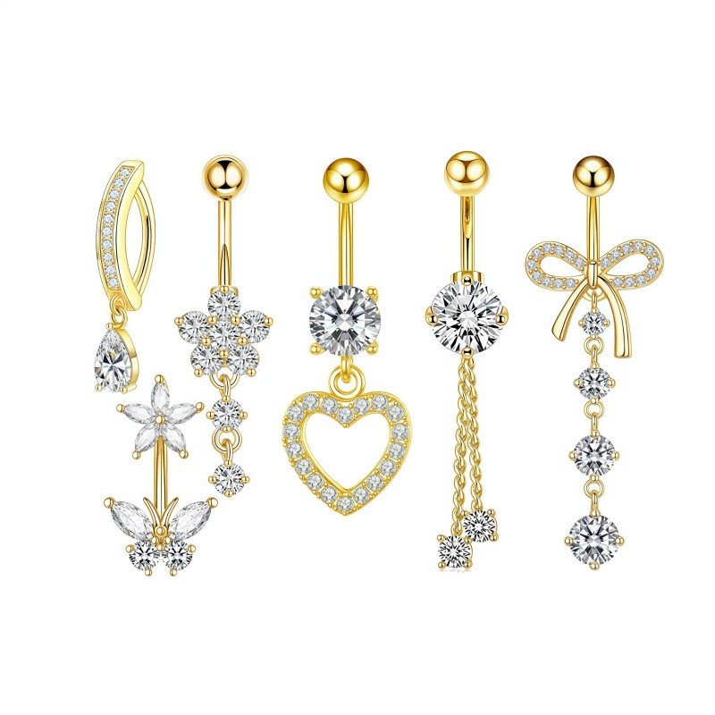 Rhinestone Set Manufacturer - Glam Gold Stainless Steel Flower