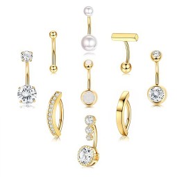 Belly Button Rings Manufacturer - 9PCS Gold Zircon Pearl Stainless
