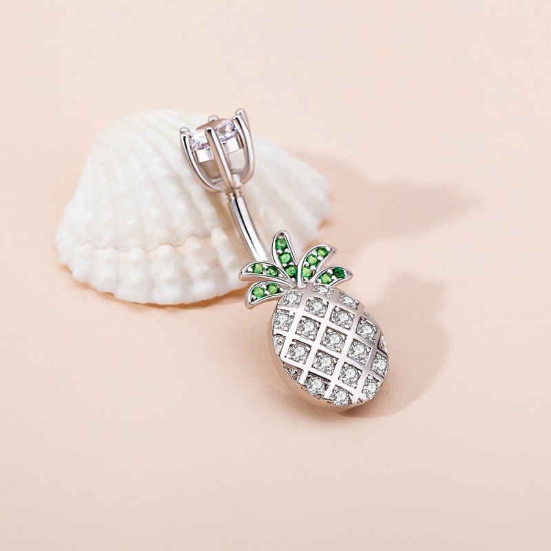 Silver Belly Ring Manufacturer - Fruit Pineapple Zircon Stud