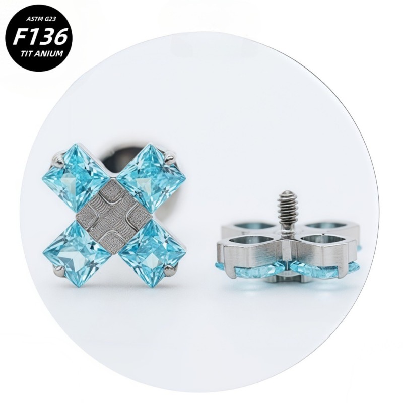 Titanium Piercing Jewelry Factory - 16G Cross CZ Internal Thread