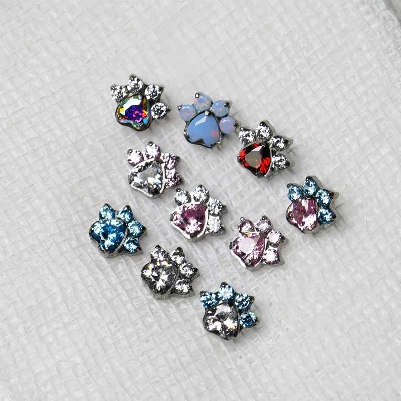 Titanium Piercing Factory - Peach Heart Cat Claw CZ Stud