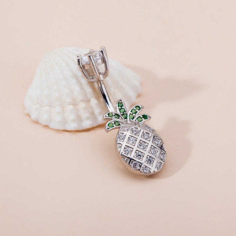 Silver Belly Ring Manufacturer - Fruit Pineapple Zircon Stud