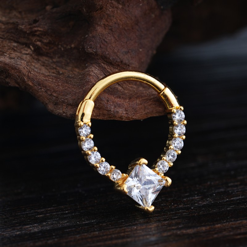 Zircon Nose Ring Manufacturer - Round Closed Loop Large Square