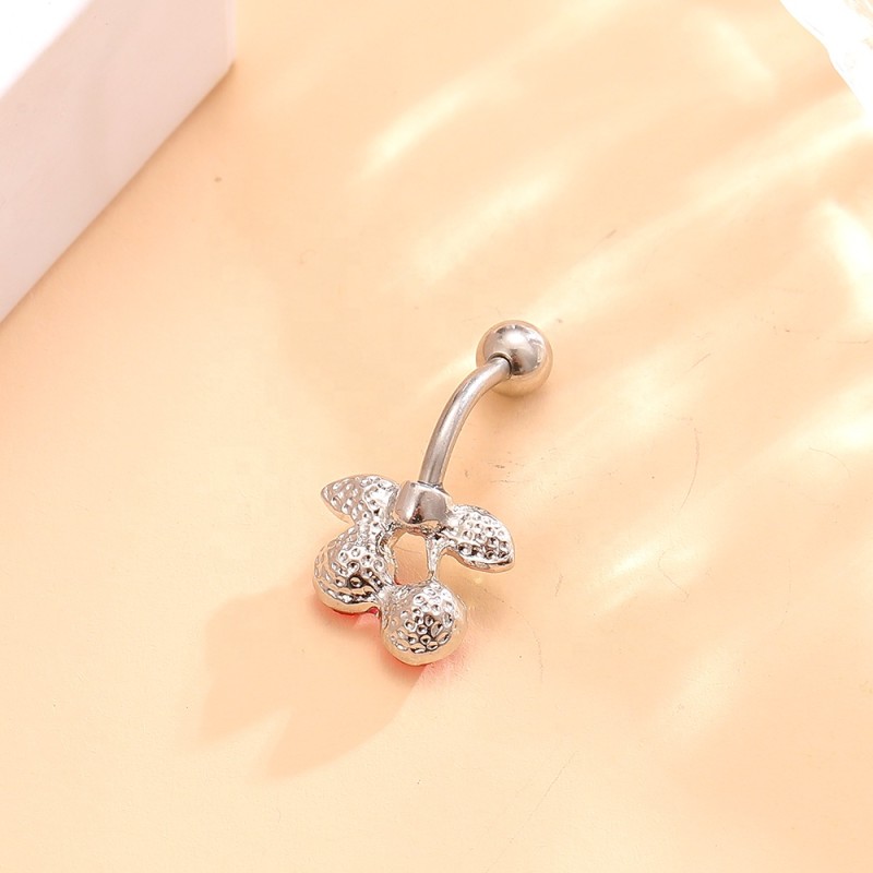 Red Cherry Ring Manufacturer - Stainless Steel Rhinestone Belly