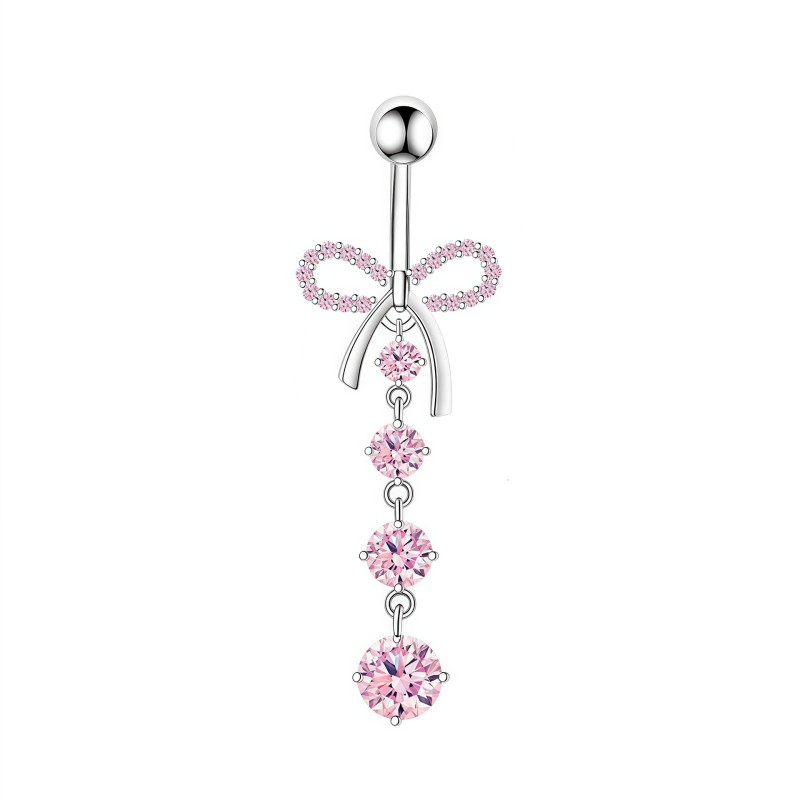 Belly Button Rings Supplier - Set 5 Pink Zircon Inlay Heart