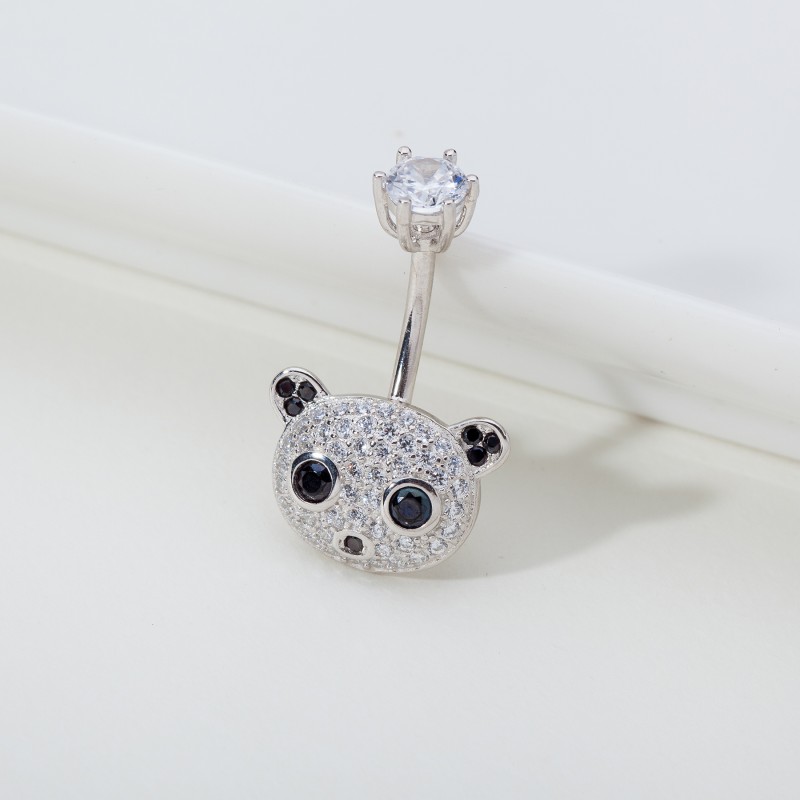 S925 Belly Ring Supplier - European American Zircon Giant Panda