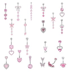 Navel Ring Set Manufacturer - 5 Pcs New Zircon Pink Series