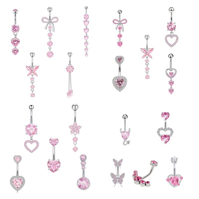 Navel Ring Set Manufacturer - 5 Pcs New Zircon Pink Series