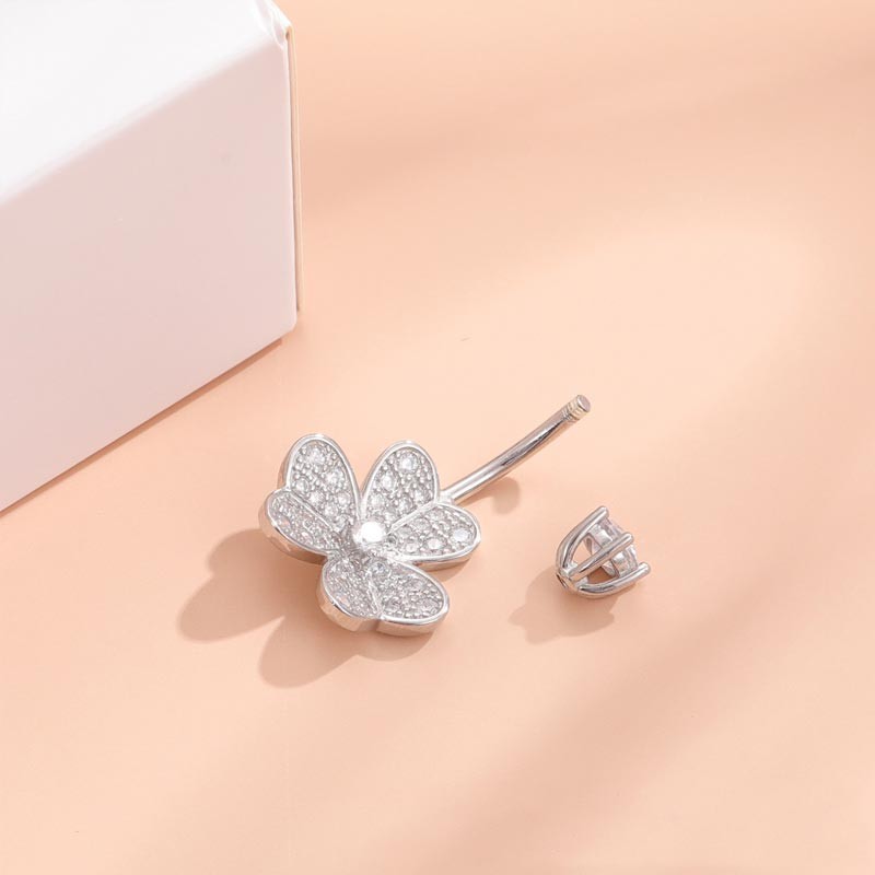 Silver Belly Ring Factory - Minimalist Three-leaf Clover Zircon