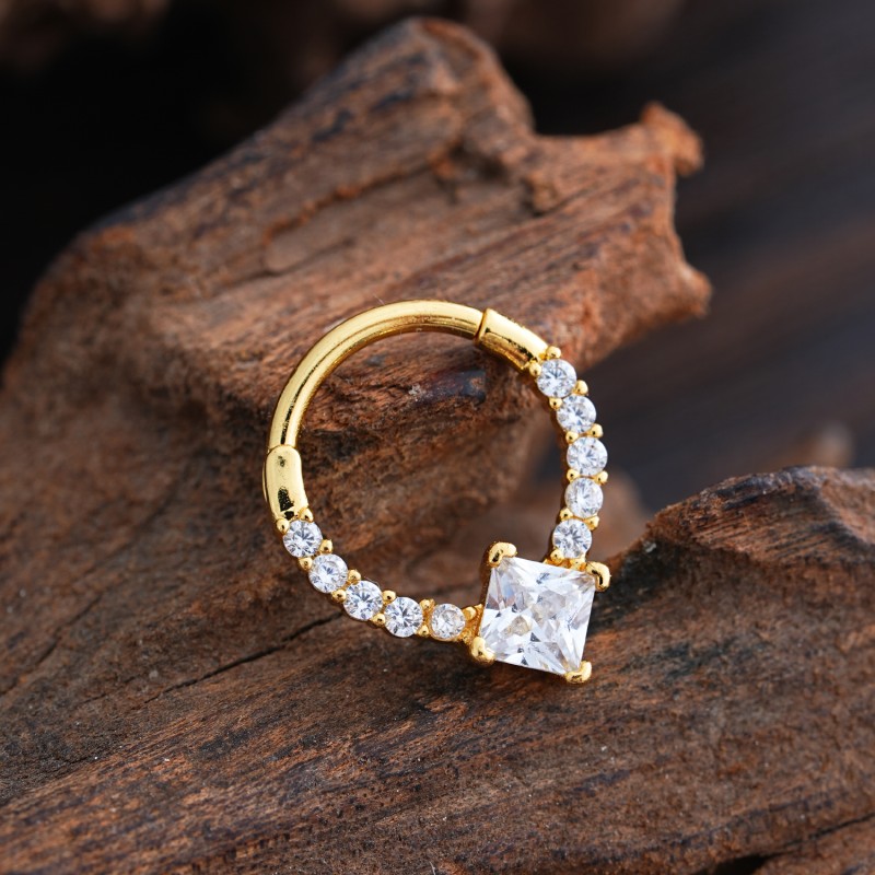 Zircon Nose Ring Manufacturer - Round Closed Loop Large Square