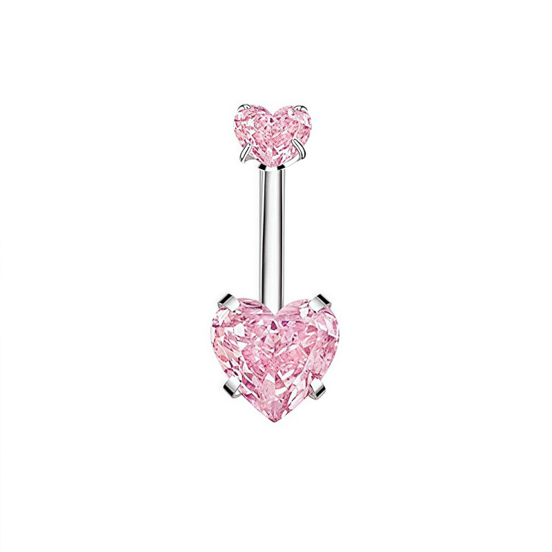 Belly Button Rings Supplier - Set 5 Pink Zircon Inlay Heart