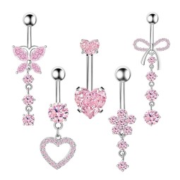 Navel Button Set Supplier - 5 Piece Heart Butterfly Long Tassel