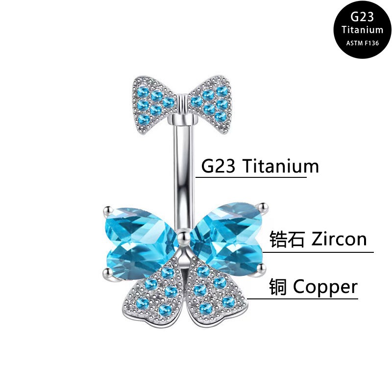 Piercing Jewelry Manufacturer - Zircon Bow Navel Ring Stainless Steel