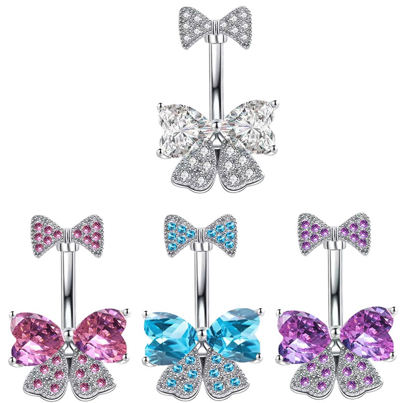 Piercing Jewelry Manufacturer - Zircon Bow Navel Ring Stainless Steel