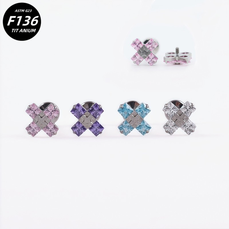Titanium Piercing Jewelry Factory - 16G Cross CZ Internal Thread