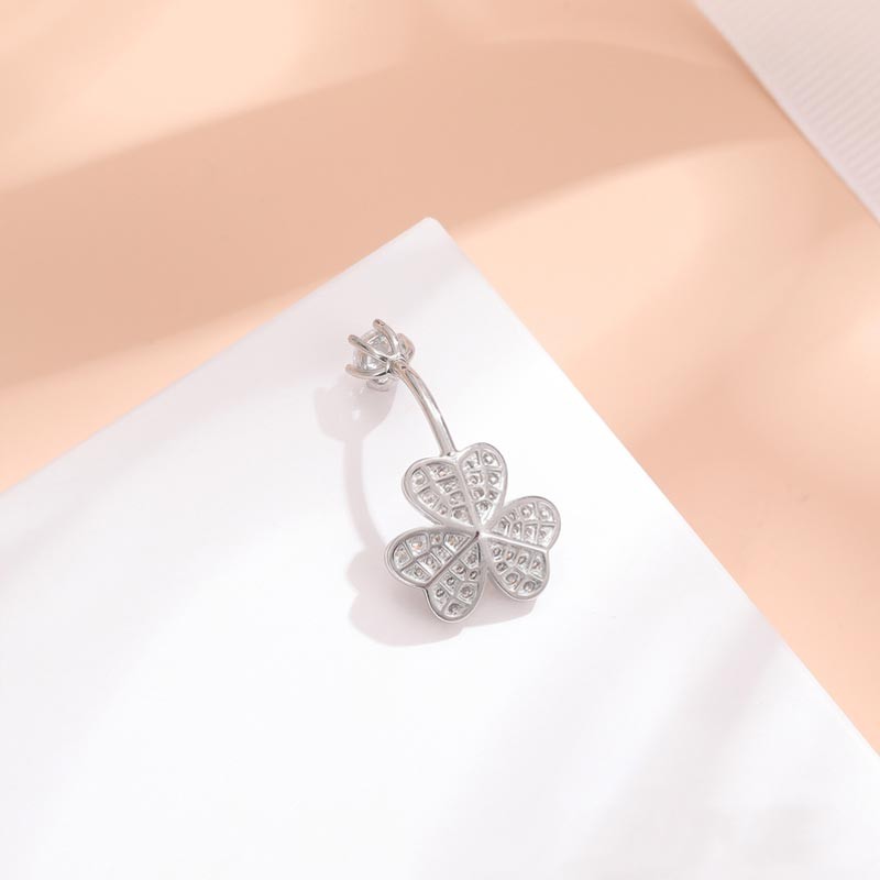 Silver Belly Ring Factory - Minimalist Three-leaf Clover Zircon